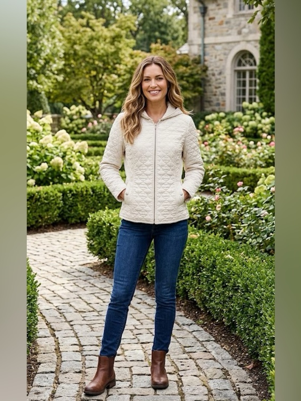 Braetan Cream Colored Quilted Jacket Size Small Chic Neutral Classic